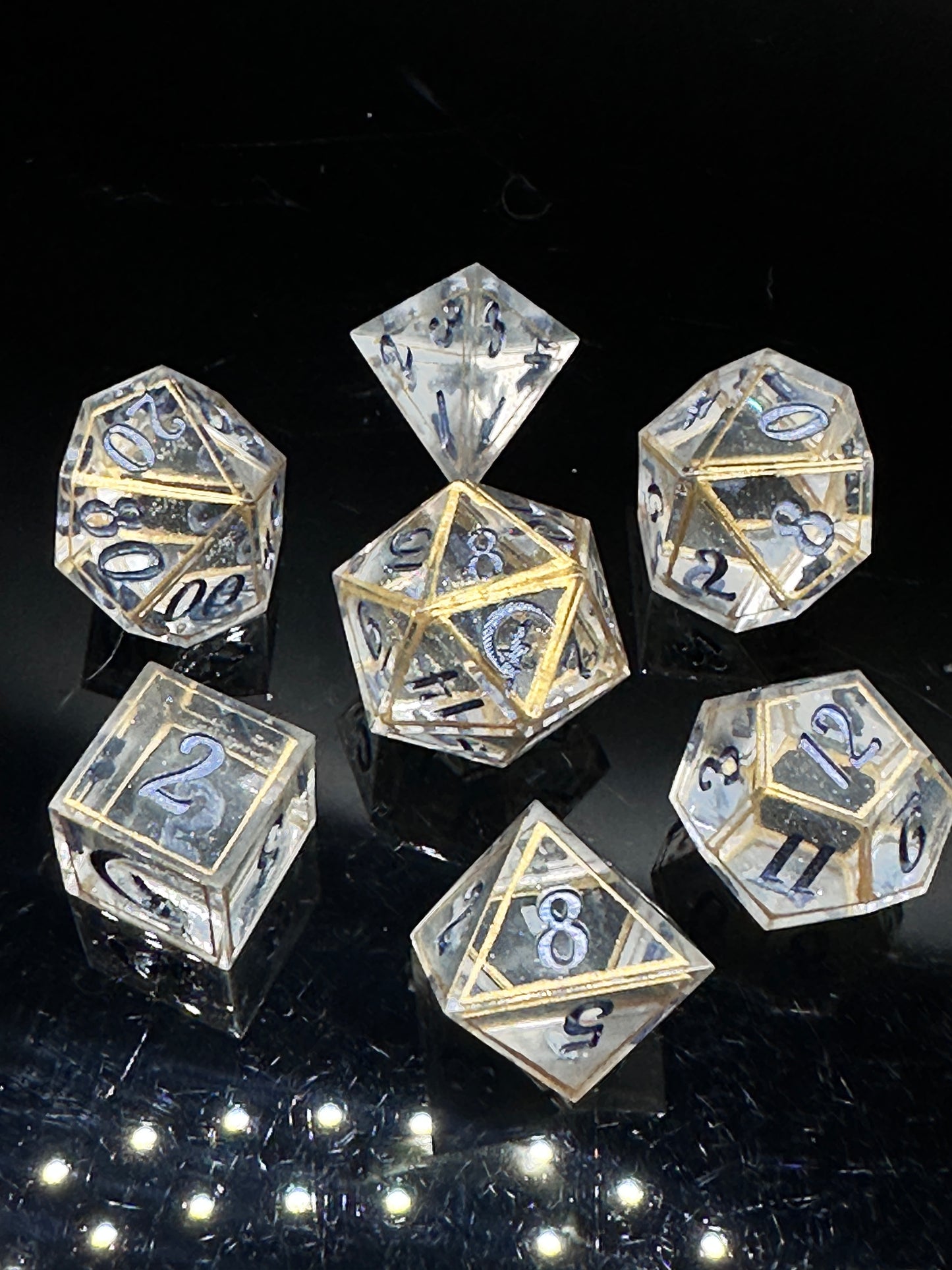 "Holy Aura" 7Pc Clear Terrarium Dice Set