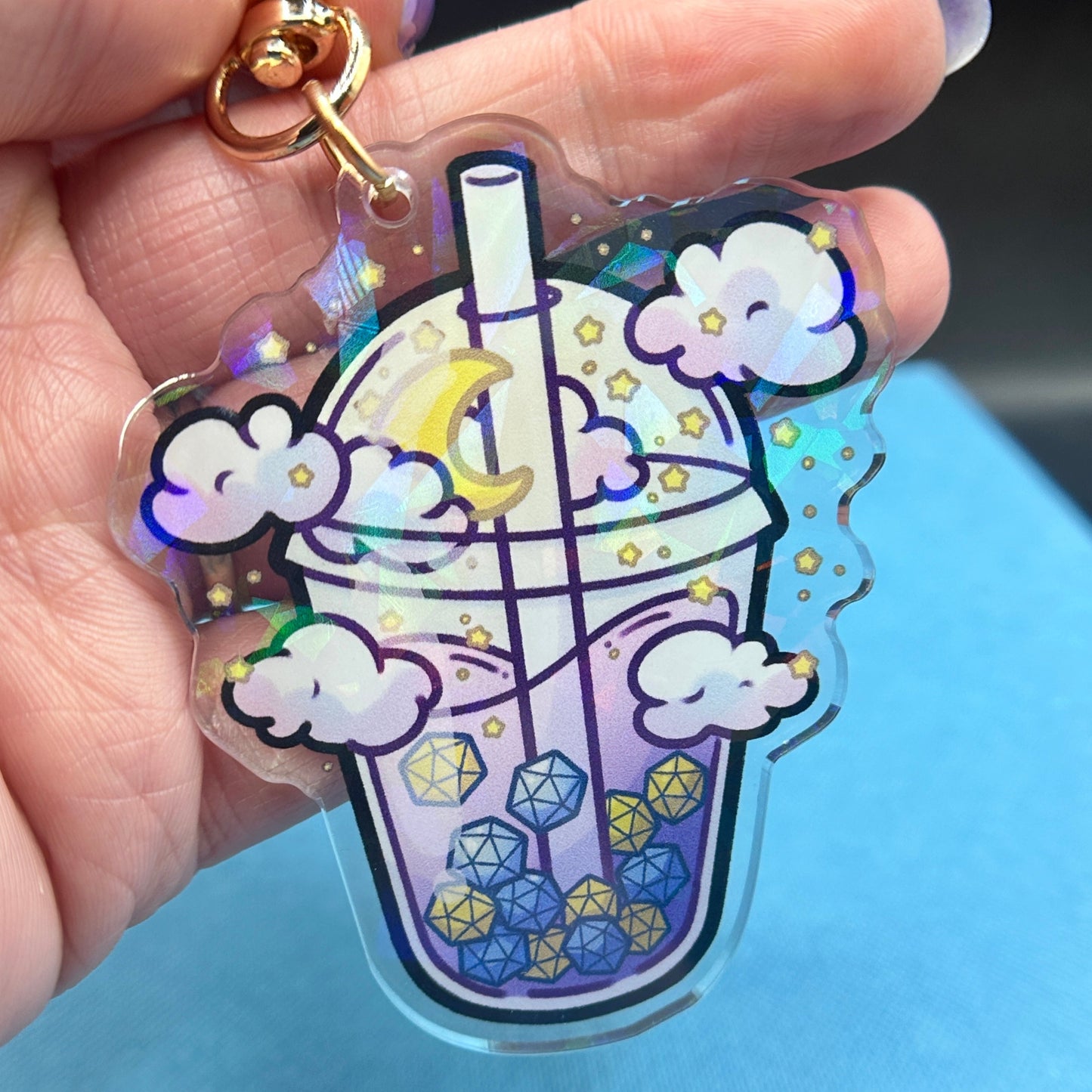 Night Sky Dice Boba Cup Keychain