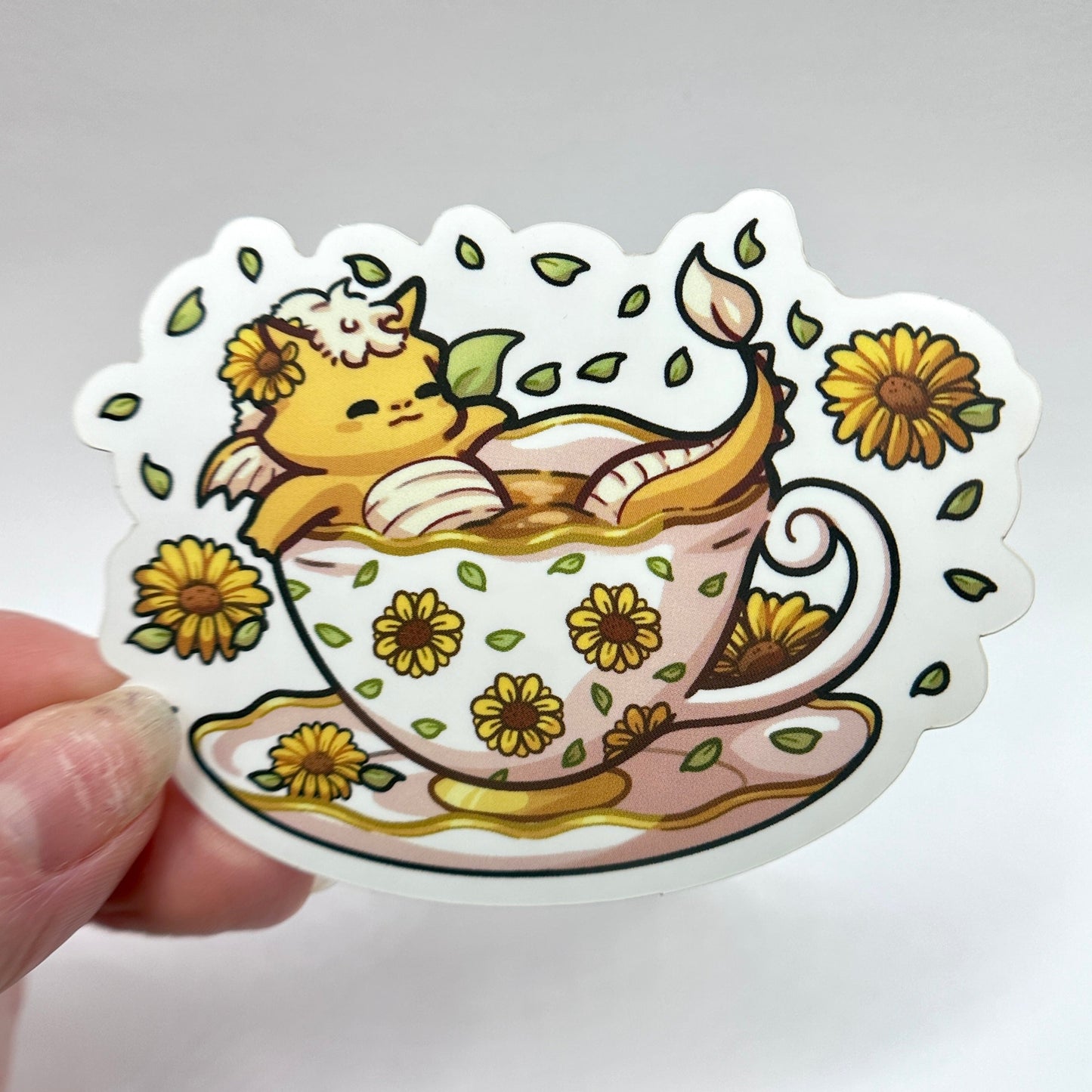 Yellow Sunflower Teacup Dragon Sticker
