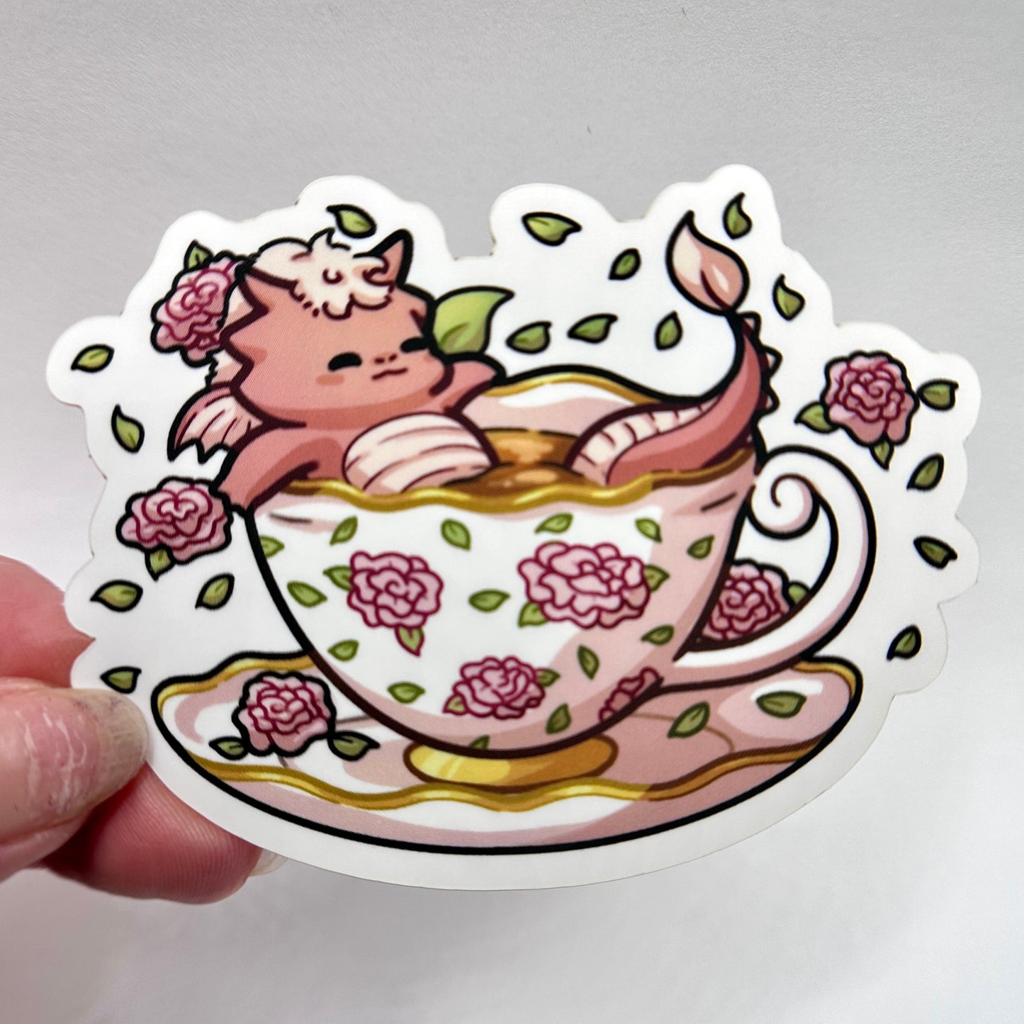 Pink Rose Teacup Dragon Sticker