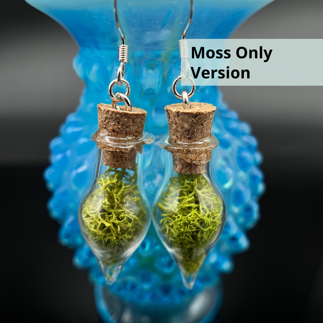 Moss & Pinecone Vial Earrings | Cottage Core Cork & Bottle Earrings