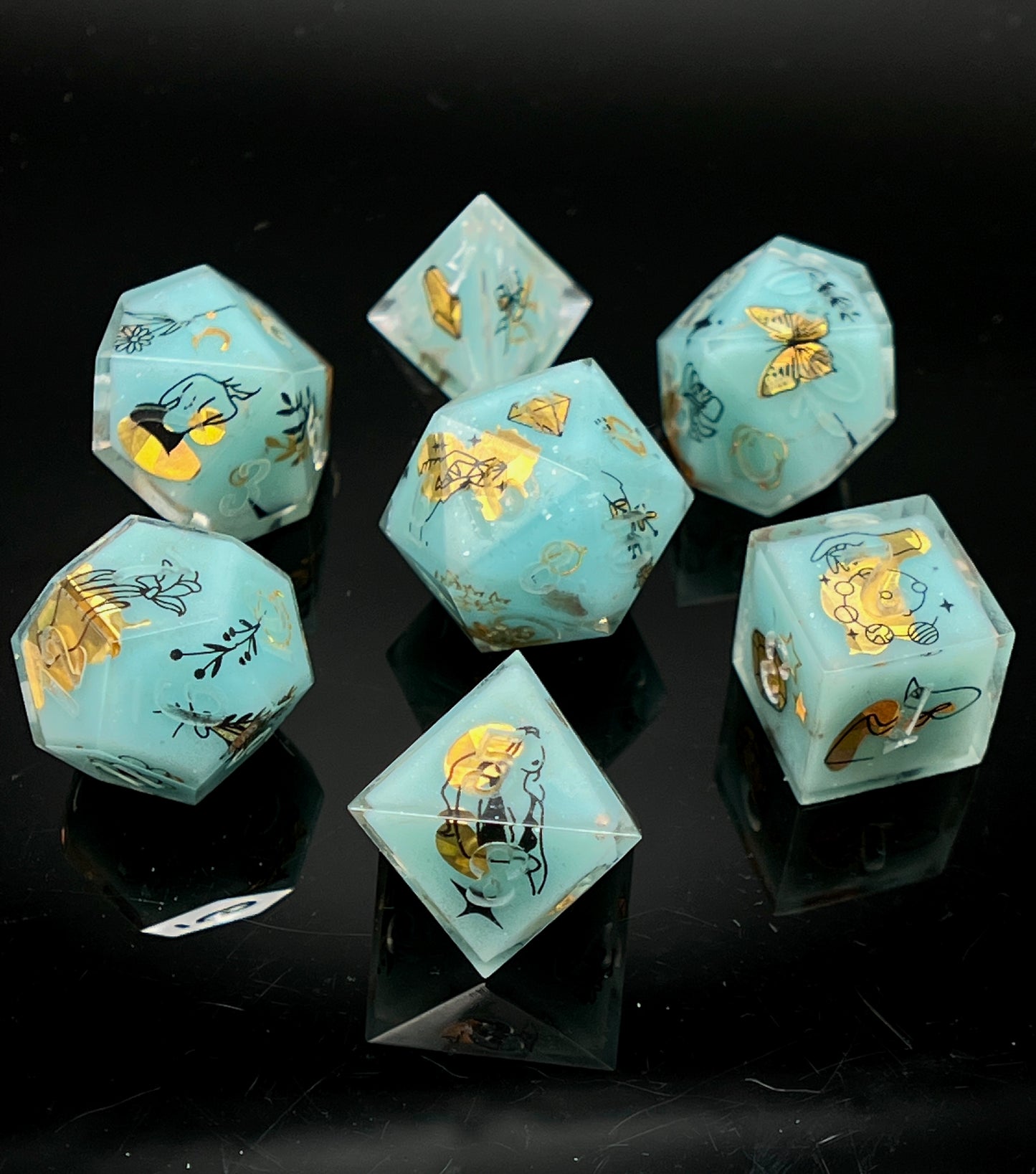 "Moon Water" Art Deco 7pc Dice Set
