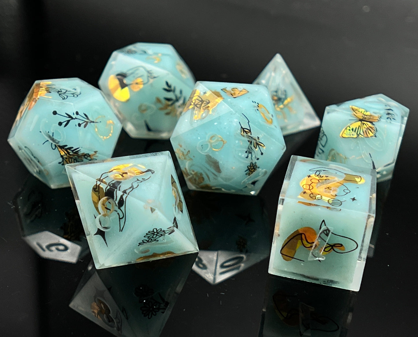 "Moon Water" Art Deco 7pc Dice Set