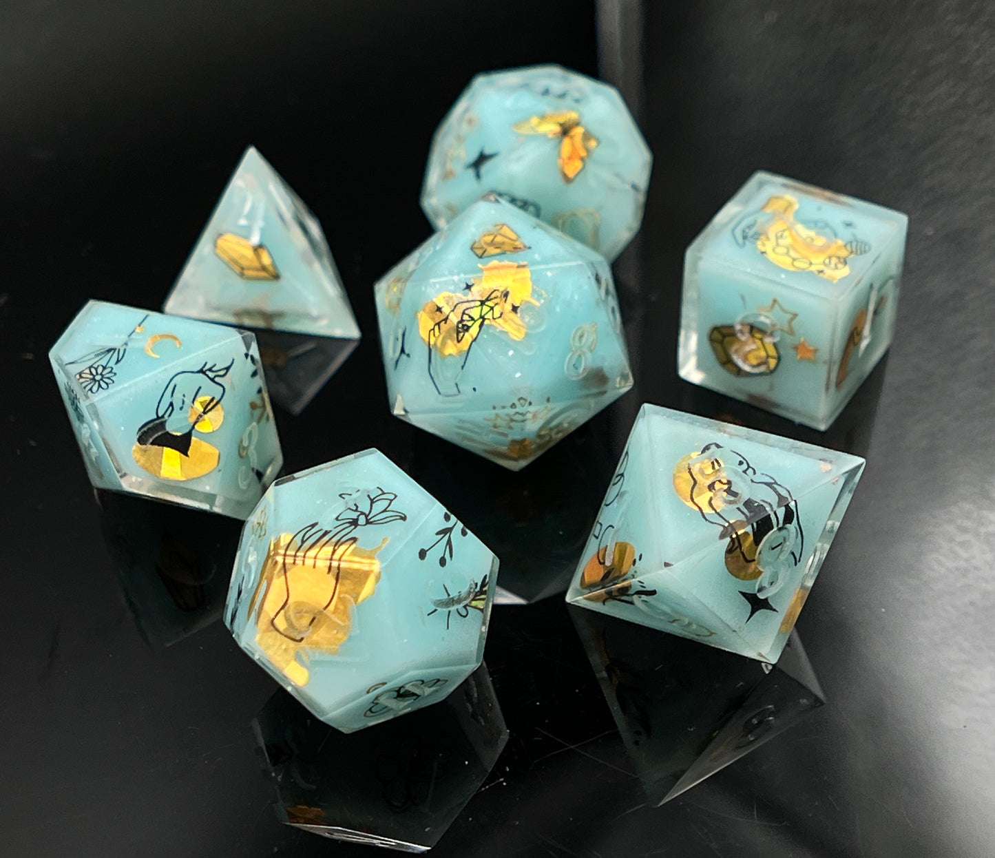 "Moon Water" Art Deco 7pc Dice Set