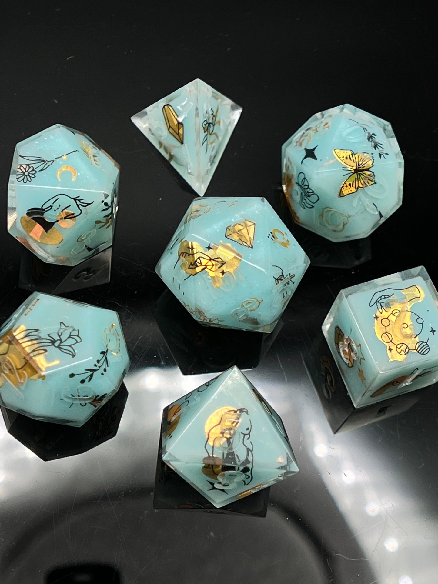 "Moon Water" Art Deco 7pc Dice Set