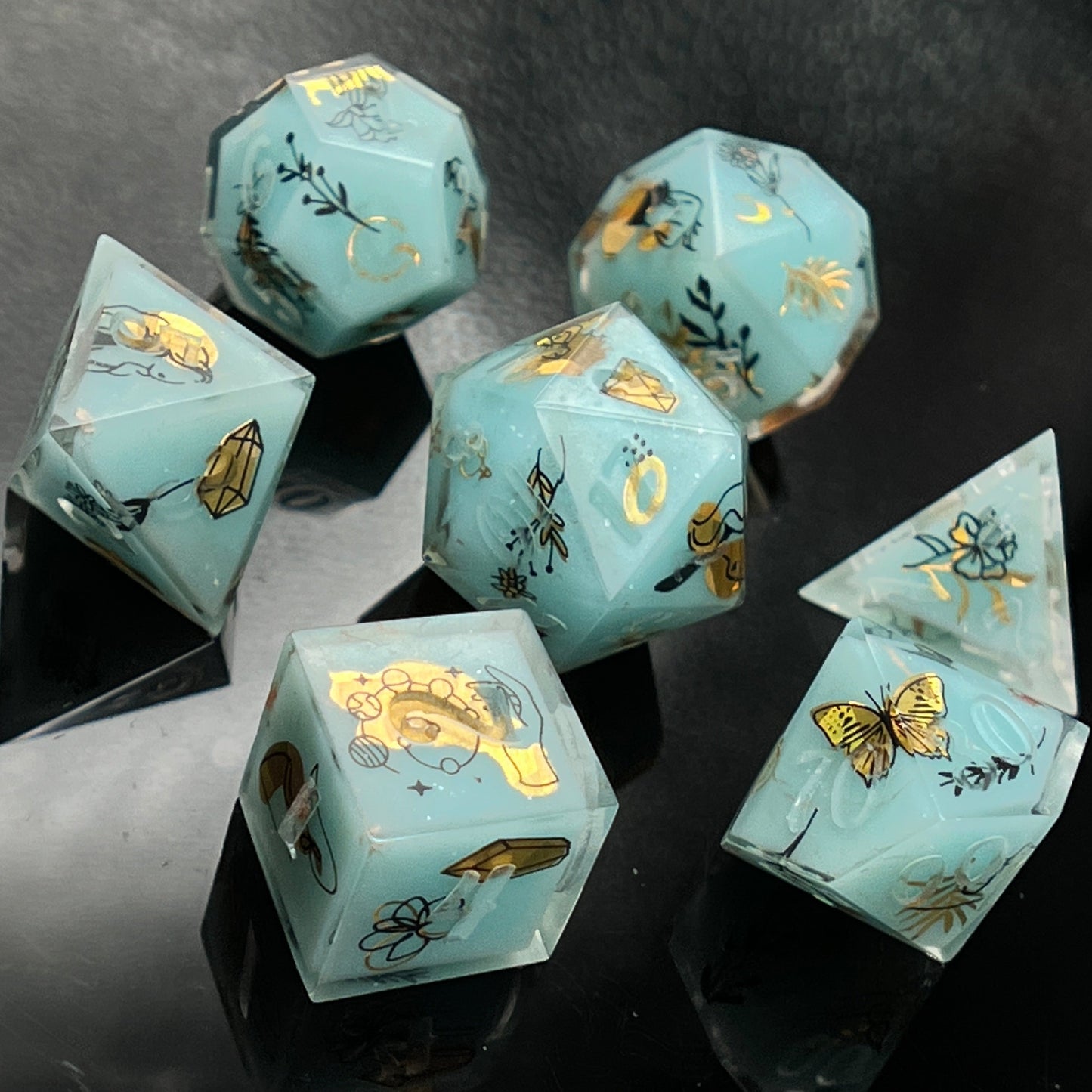 "Moon Water" Art Deco 7pc Dice Set