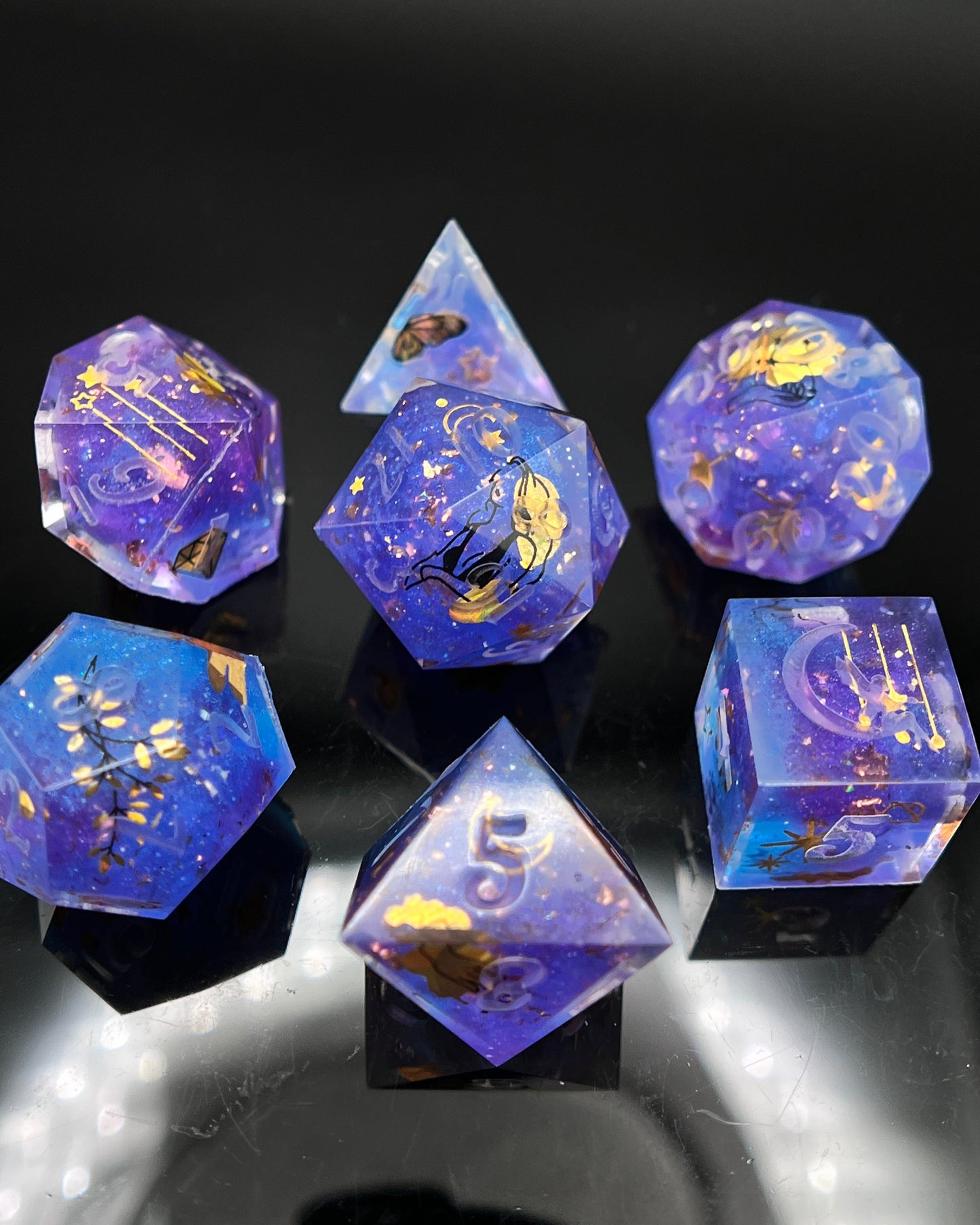 "Midnight Spellbook" Art Deco 7pc Dice Set