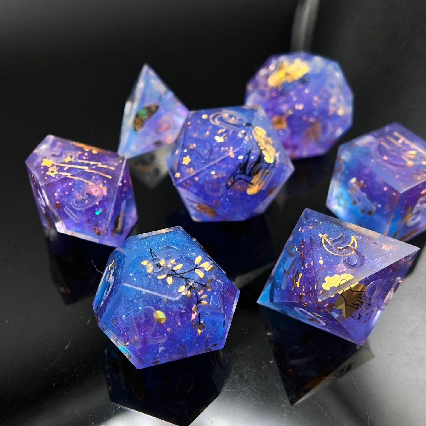 "Midnight Spellbook" Art Deco 7pc Dice Set