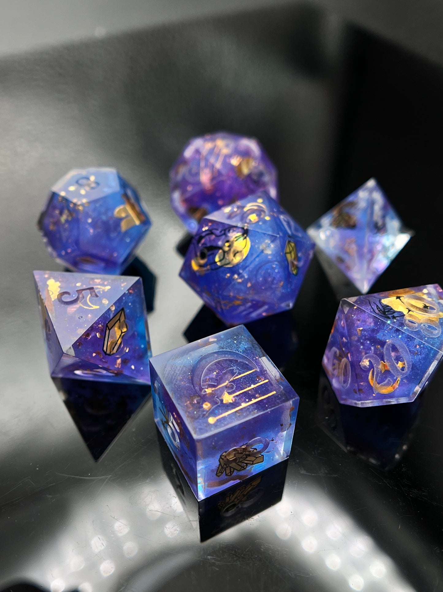 "Midnight Spellbook" Art Deco 7pc Dice Set