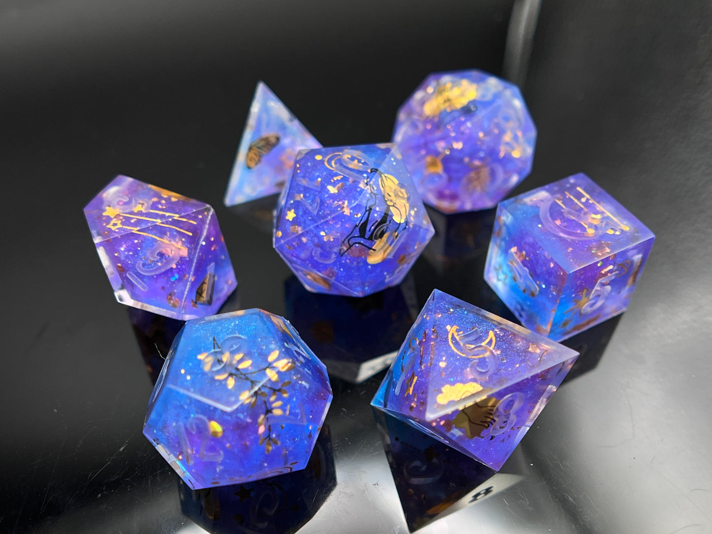 "Midnight Spellbook" Art Deco 7pc Dice Set