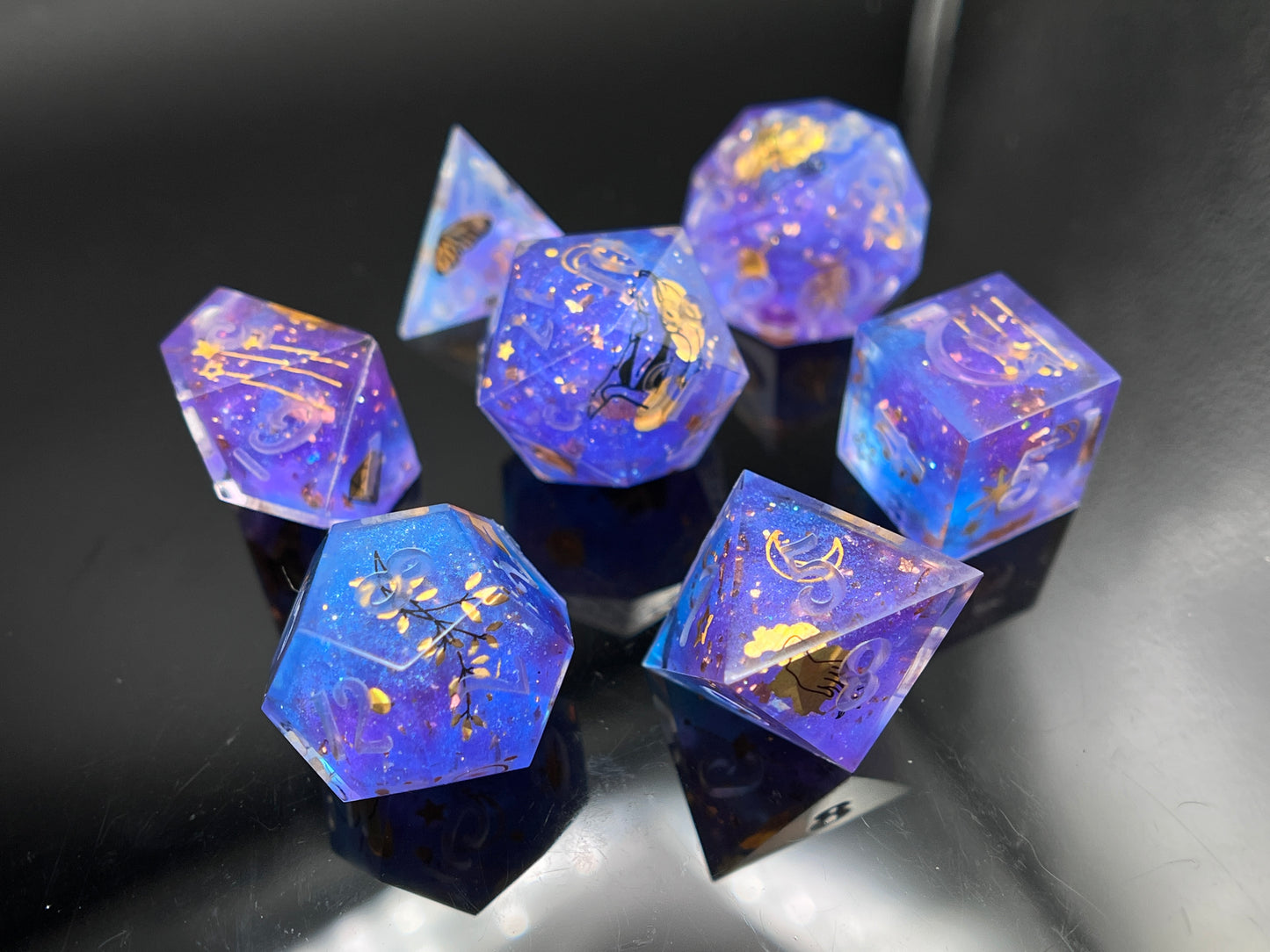 "Midnight Spellbook" Art Deco 7pc Dice Set