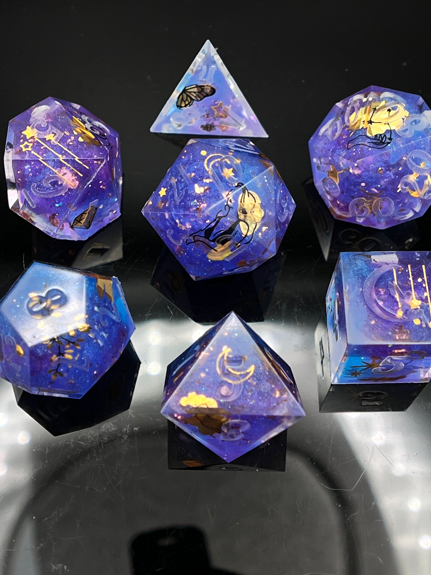 "Midnight Spellbook" Art Deco 7pc Dice Set