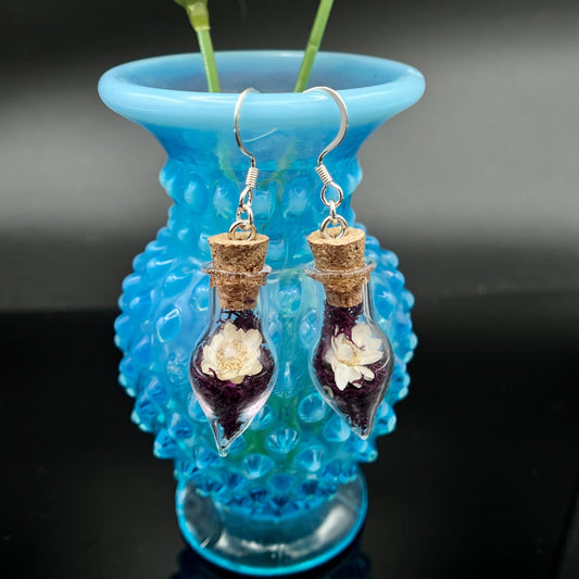 Purple Moss Vial Earrings | Cottage Core Cork & Bottle Earrings