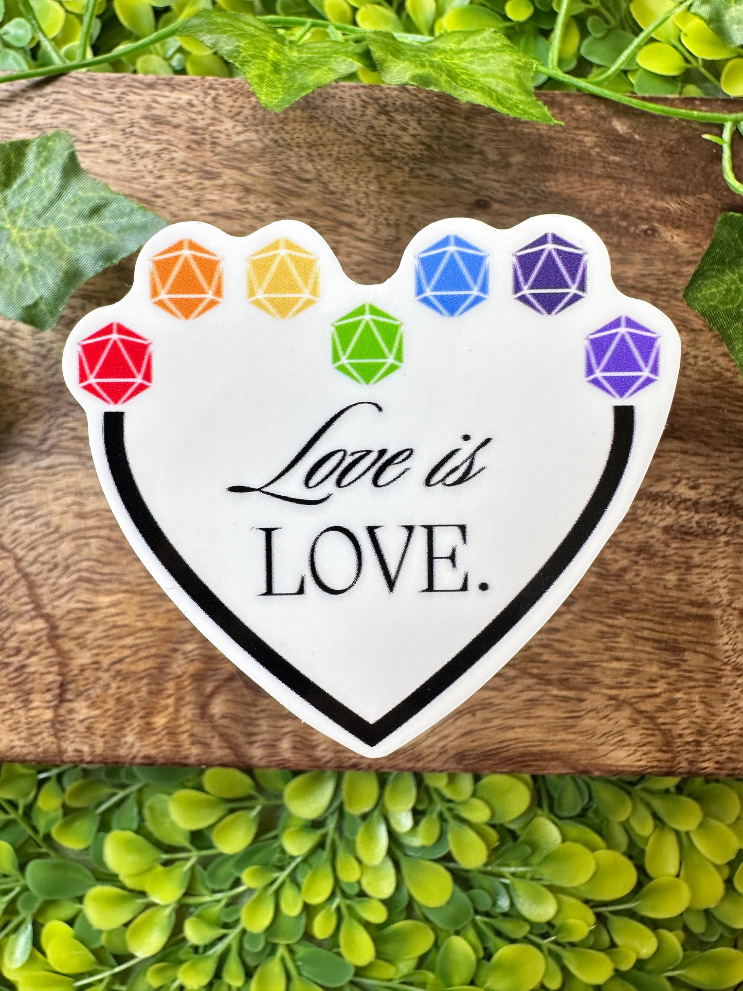 Love is Love - Rainbow D20 Heart Sticker