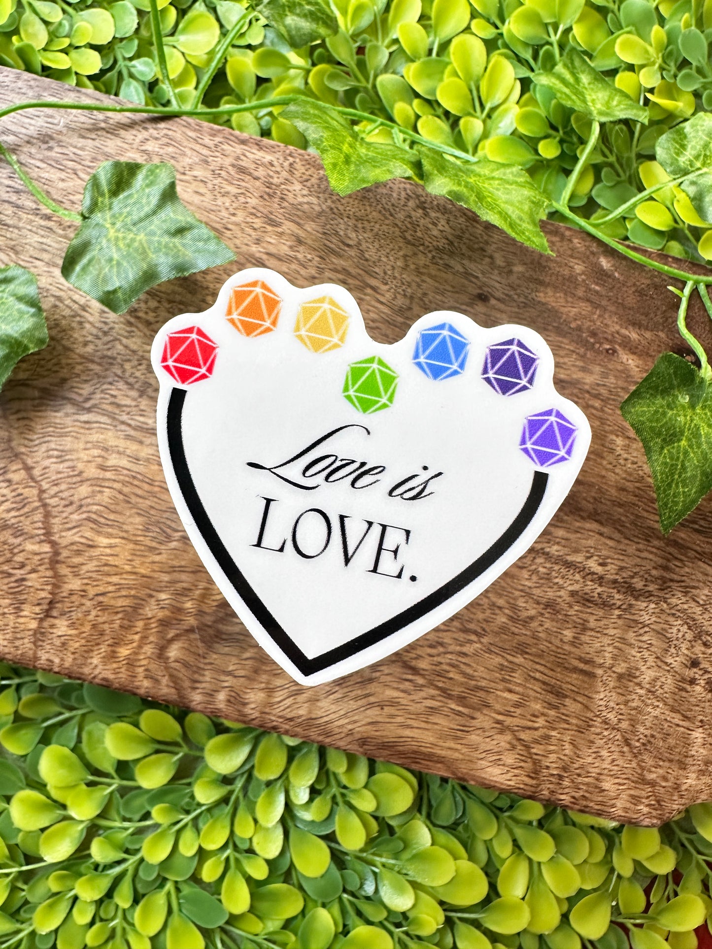 Love is Love - Rainbow D20 Heart Sticker