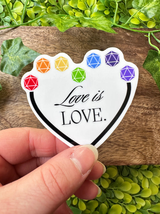 Love is Love - Rainbow D20 Heart Sticker