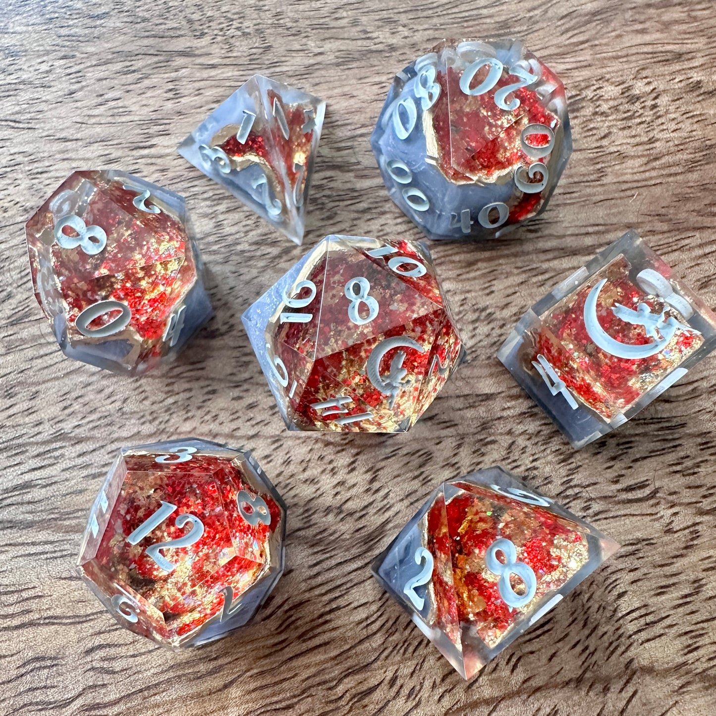 "Plane of Fire" 7pc Geode Dice Set