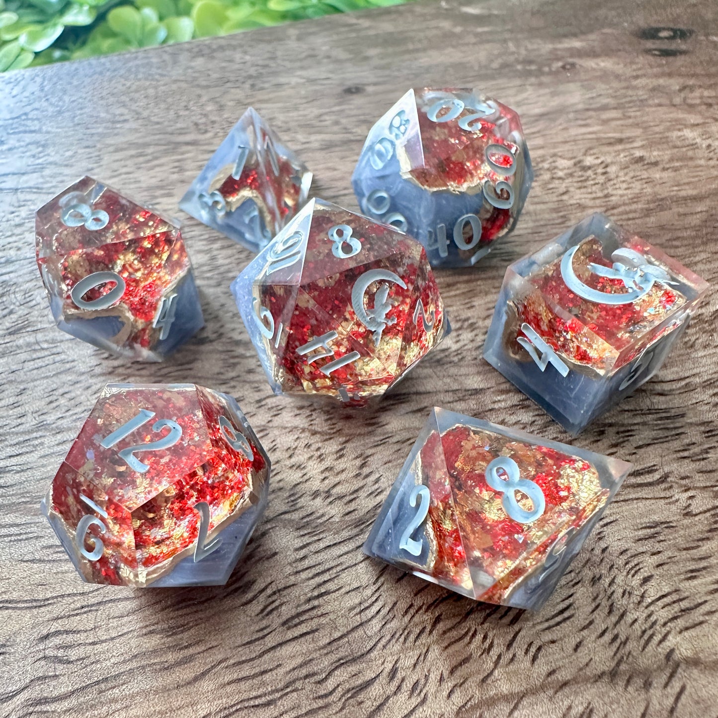 "Plane of Fire" 7pc Geode Dice Set