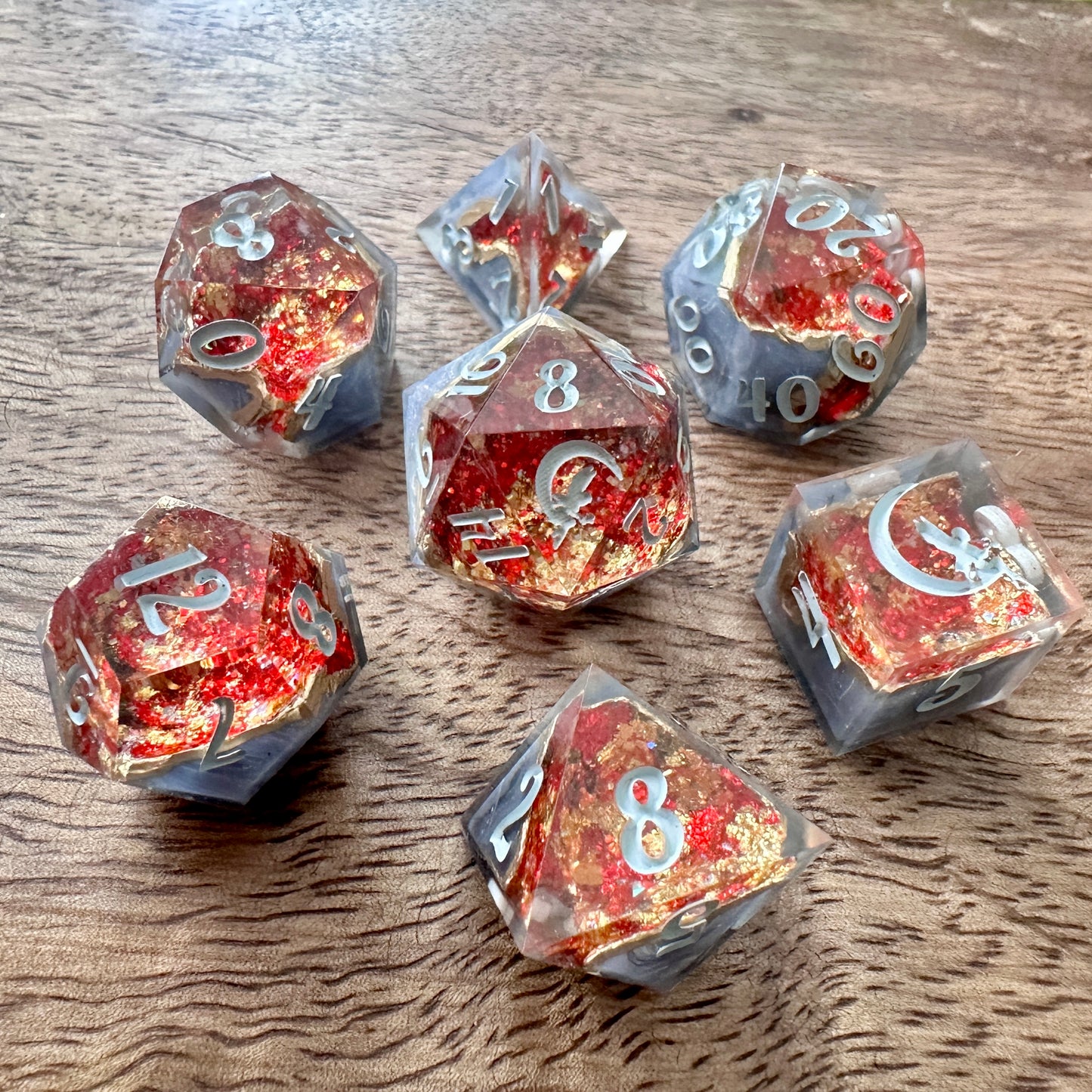 "Plane of Fire" 7pc Geode Dice Set