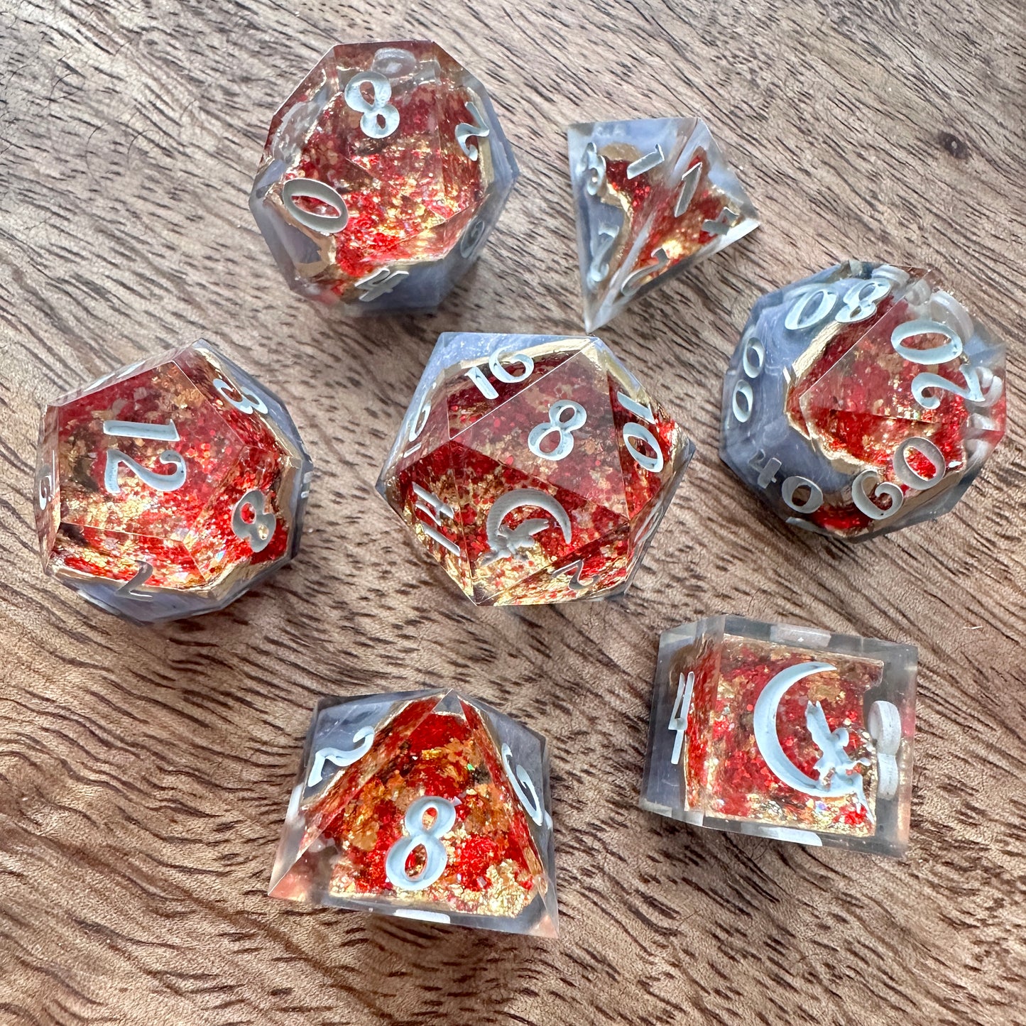 "Plane of Fire" 7pc Geode Dice Set