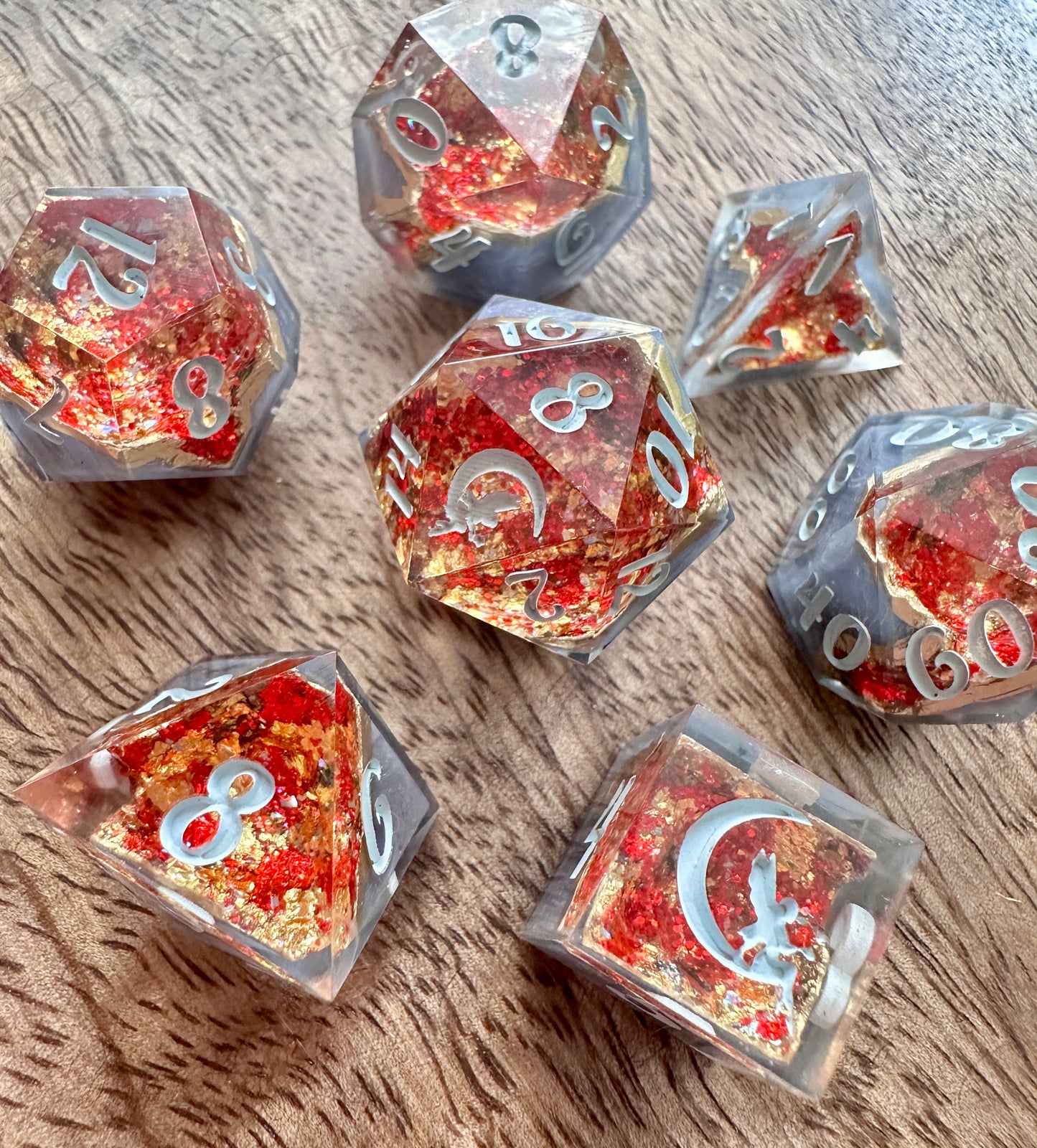 "Plane of Fire" 7pc Geode Dice Set