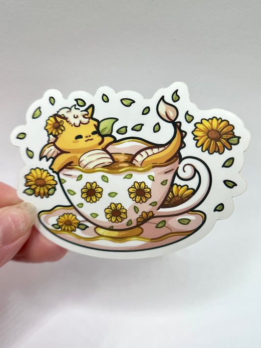 Yellow Sunflower Teacup Dragon Sticker