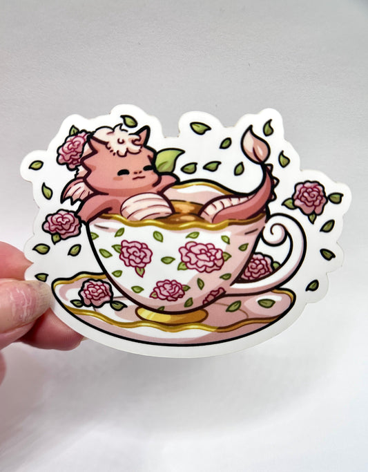 Pink Rose Teacup Dragon Sticker