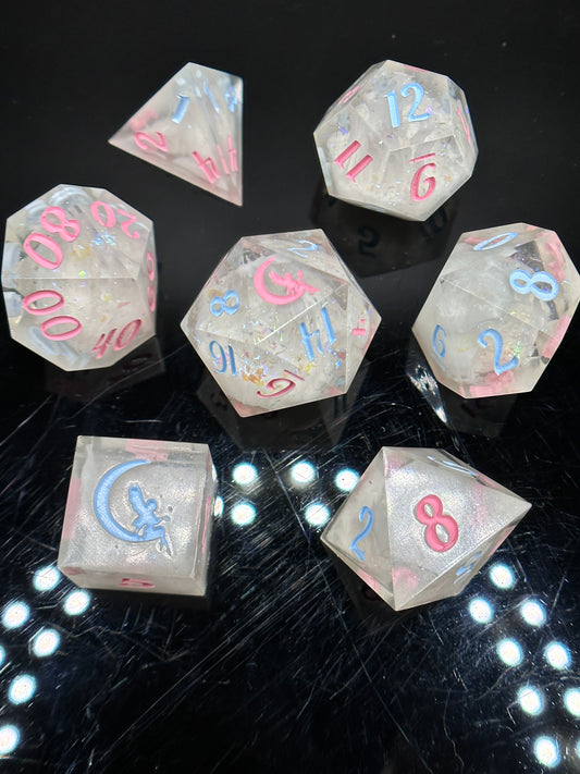 "Transcendent Spectrum" 7Pc Trans Pride Dice Set