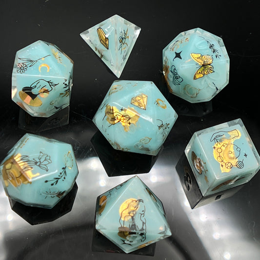 "Moon Water" Art Deco 7pc Dice Set