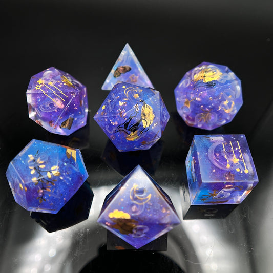 "Midnight Spellbook" Art Deco 7pc Dice Set